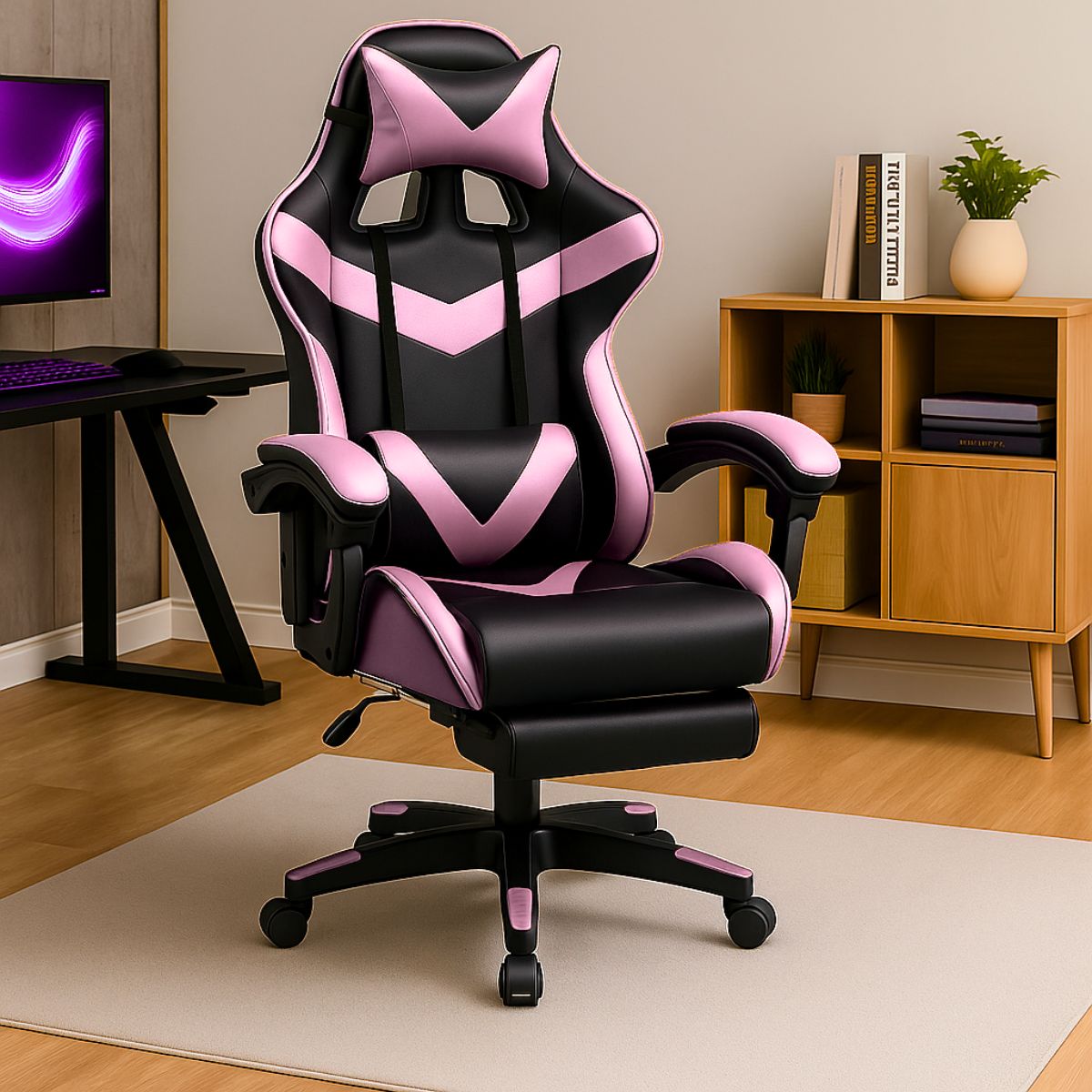 Cadeira De Escritório Gamer Nitro Ergonômica Estofado Couro Sintético Reclinável Altura Ajustável Apoio Para Pés LuvinCo