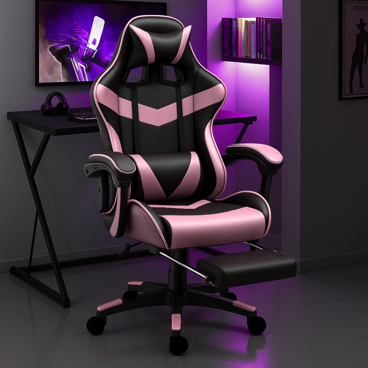 Cadeira De Escritório Gamer Nitro Ergonômica Estofado Couro Sintético Reclinável Altura Ajustável Apoio Para Pés LuvinCo