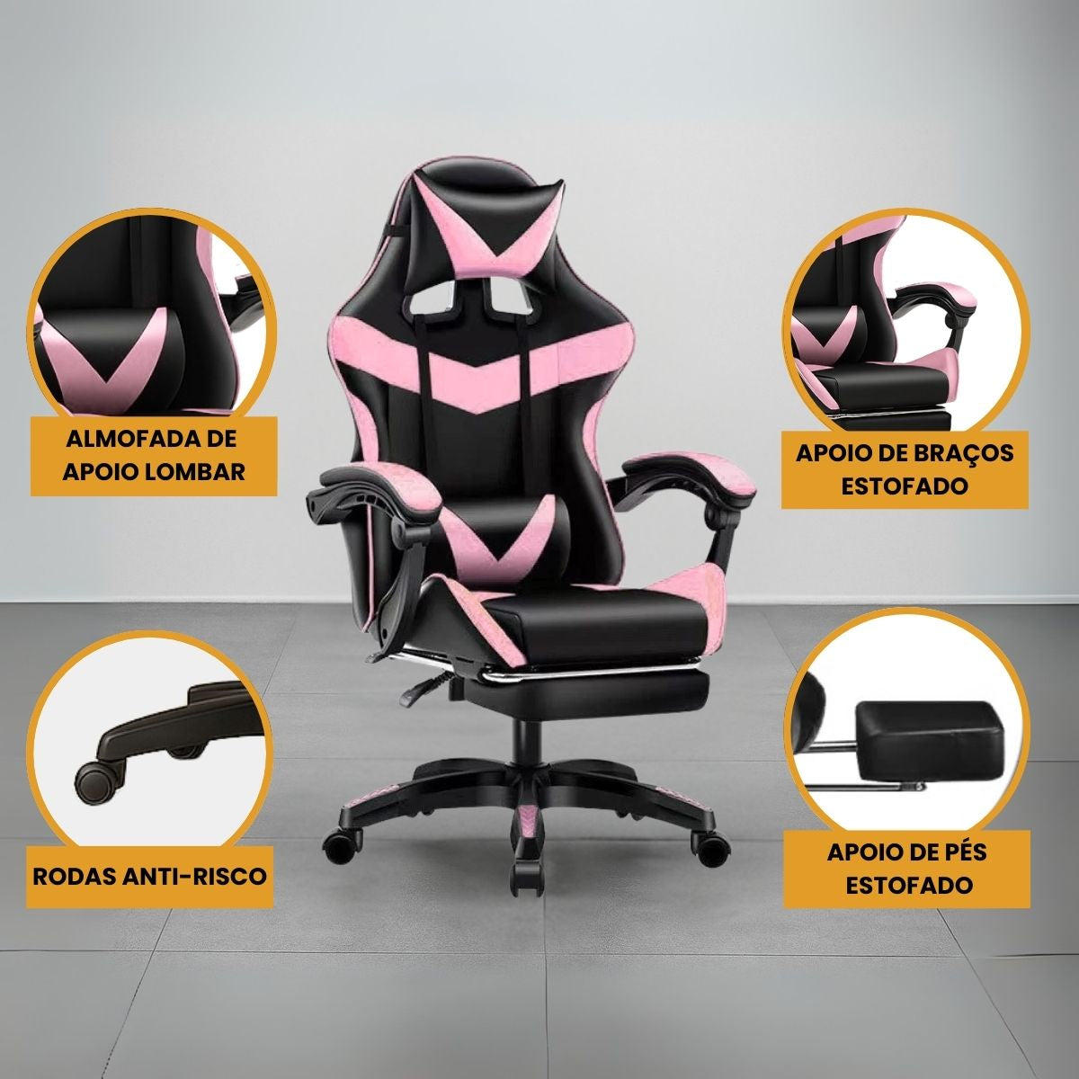 Cadeira De Escritório Gamer Nitro Ergonômica Estofado Couro Sintético Reclinável Altura Ajustável Apoio Para Pés LuvinCo