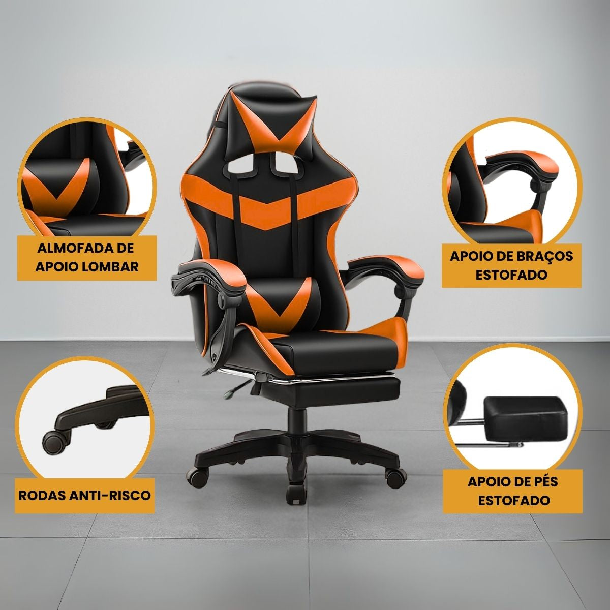 Cadeira De Escritório Gamer Nitro Ergonômica Estofado Couro Sintético Reclinável Altura Ajustável Apoio Para Pés LuvinCo