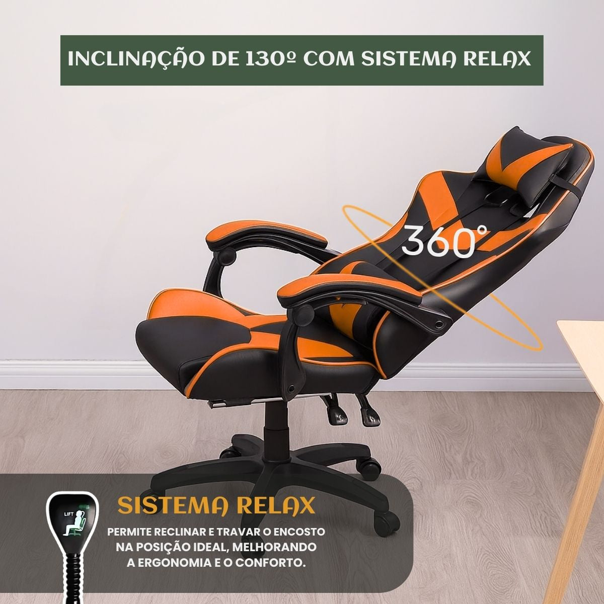 Cadeira De Escritório Gamer Nitro Ergonômica Estofado Couro Sintético Reclinável Altura Ajustável Apoio Para Pés LuvinCo
