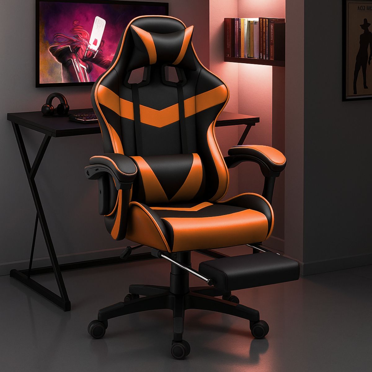 Cadeira De Escritório Gamer Nitro Ergonômica Estofado Couro Sintético Reclinável Altura Ajustável Apoio Para Pés LuvinCo