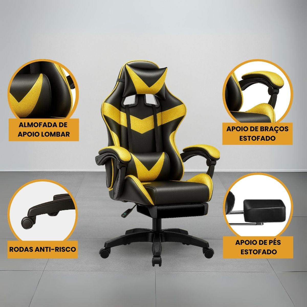 Cadeira De Escritório Gamer Nitro Ergonômica Estofado Couro Sintético Reclinável Altura Ajustável Apoio Para Pés LuvinCo