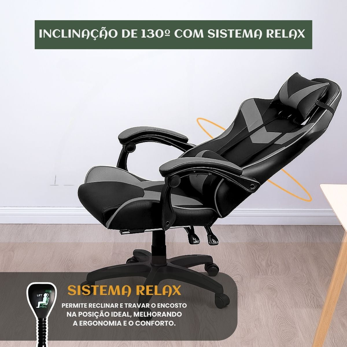 Cadeira De Escritório Gamer Nitro Ergonômica Estofado Couro Sintético Reclinável Altura Ajustável Apoio Para Pés LuvinCo
