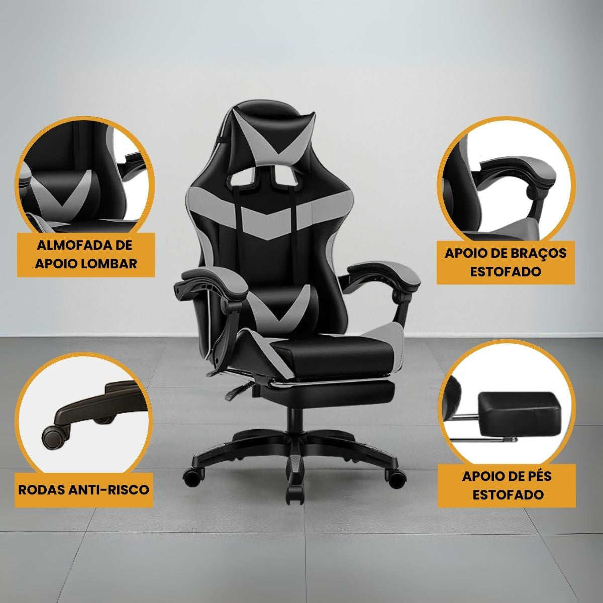 Cadeira De Escritório Gamer Nitro Ergonômica Estofado Couro Sintético Reclinável Altura Ajustável Apoio Para Pés LuvinCo