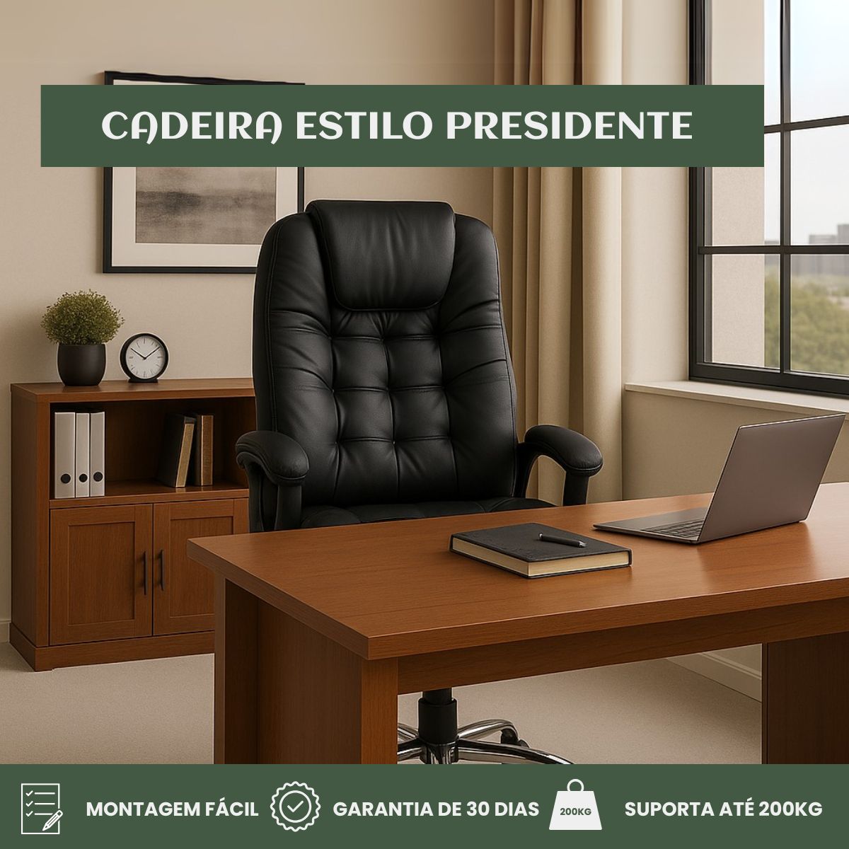 Cadeira De Escritório Itália Presidente Ergonômica Couro Sintético Encosto Ajustável Com Trava E Apoio Para Pés LuvinCo
