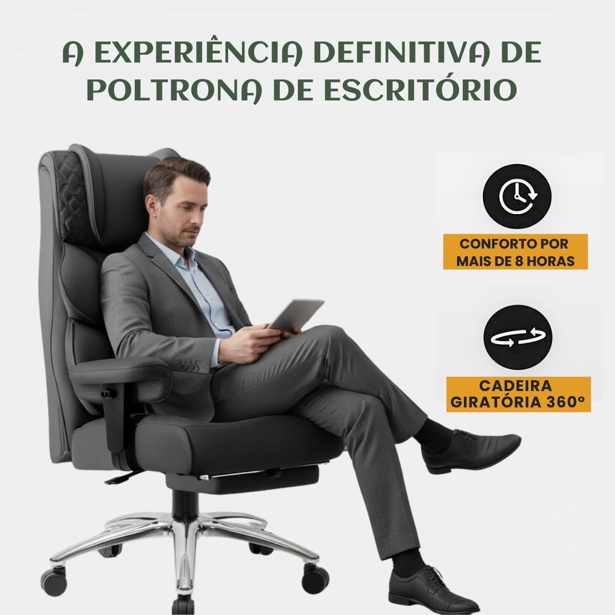 Cadeira de Escritorio Poltrona Berlim Gamer Ergonômica Couro Sintético Pillow Top Reclinável Suporte Lombar Apoio de Pés e Braços Macio Resistente Suporta 200kg LuvinCo
