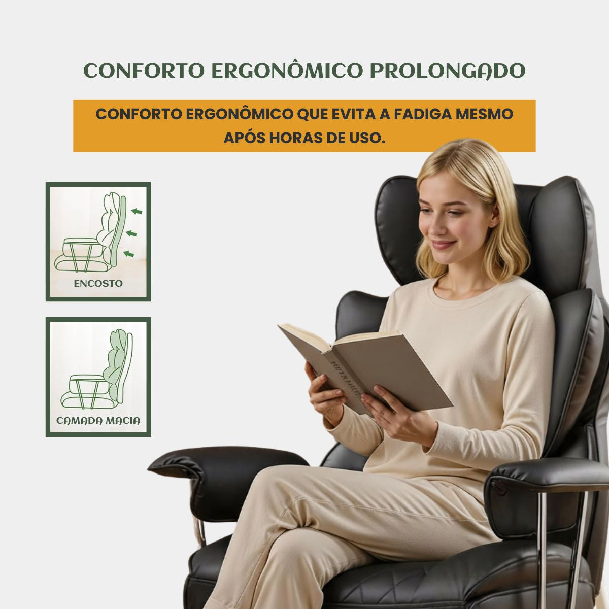 Cadeira de Escritorio Poltrona Luxemburgo Gamer Ergonômica Couro Sintético Tecnológica com Molas Ensacadas Reclinável Suporte Lombar Apoio de Pés e Braços Macio Resistente Suporta 200kg LuvinCo