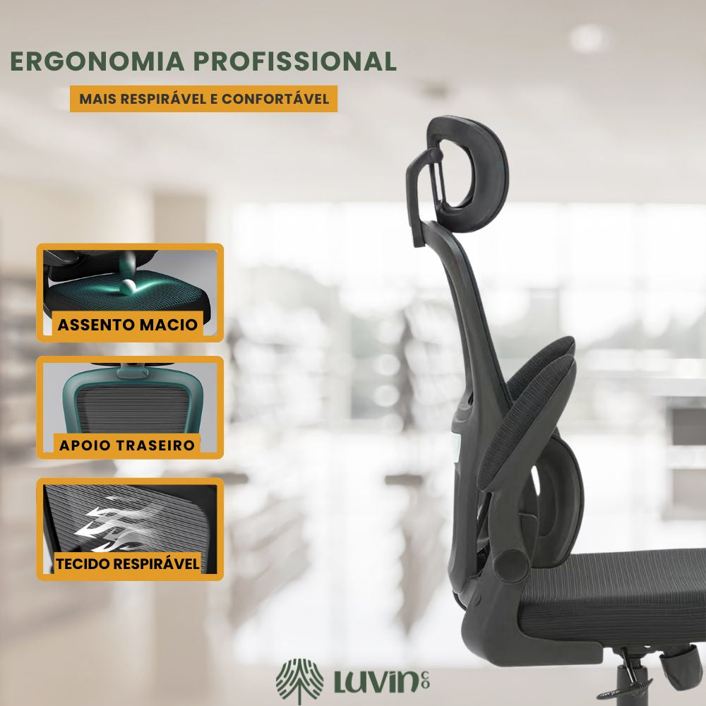 Cadeira Escritório Ergonômica Genebra B500 e G500 Luvinco com Suporte Lombar Estofado Mesh