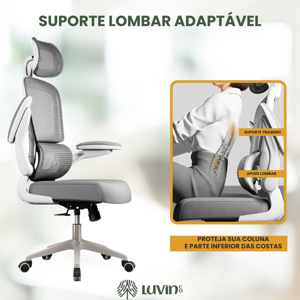 Cadeira Escritório Ergonômica Genebra B500 e G500 Luvinco com Suporte Lombar Estofado Mesh