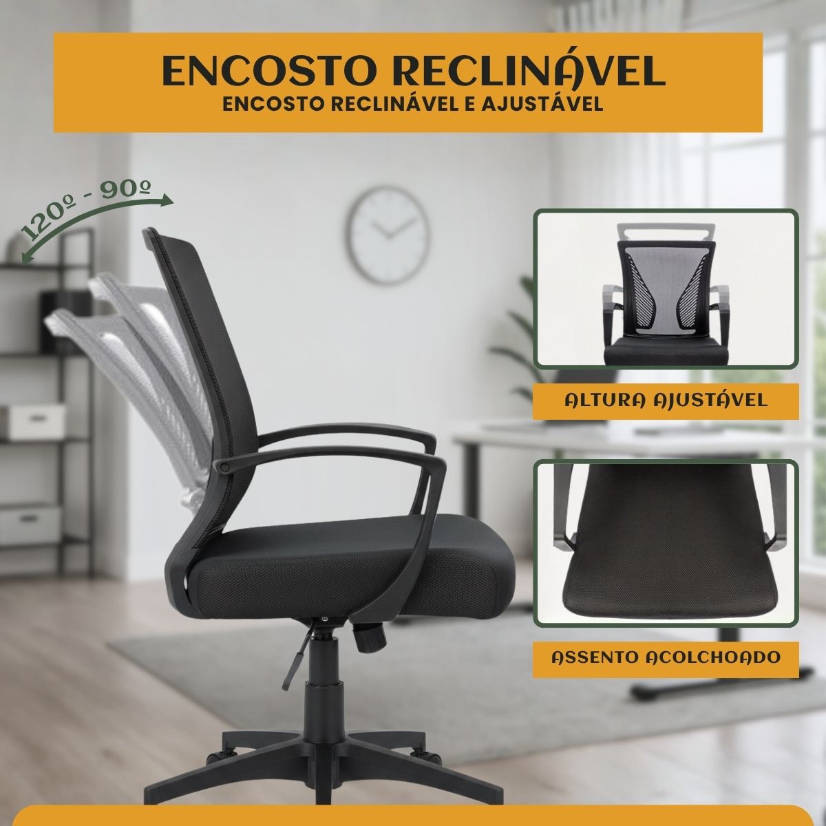 Cadeira Escritório Ergonômica Lyon Presidente Com Apoio De Braço Suporte Lombar Malha Respirável Luvinco Preto