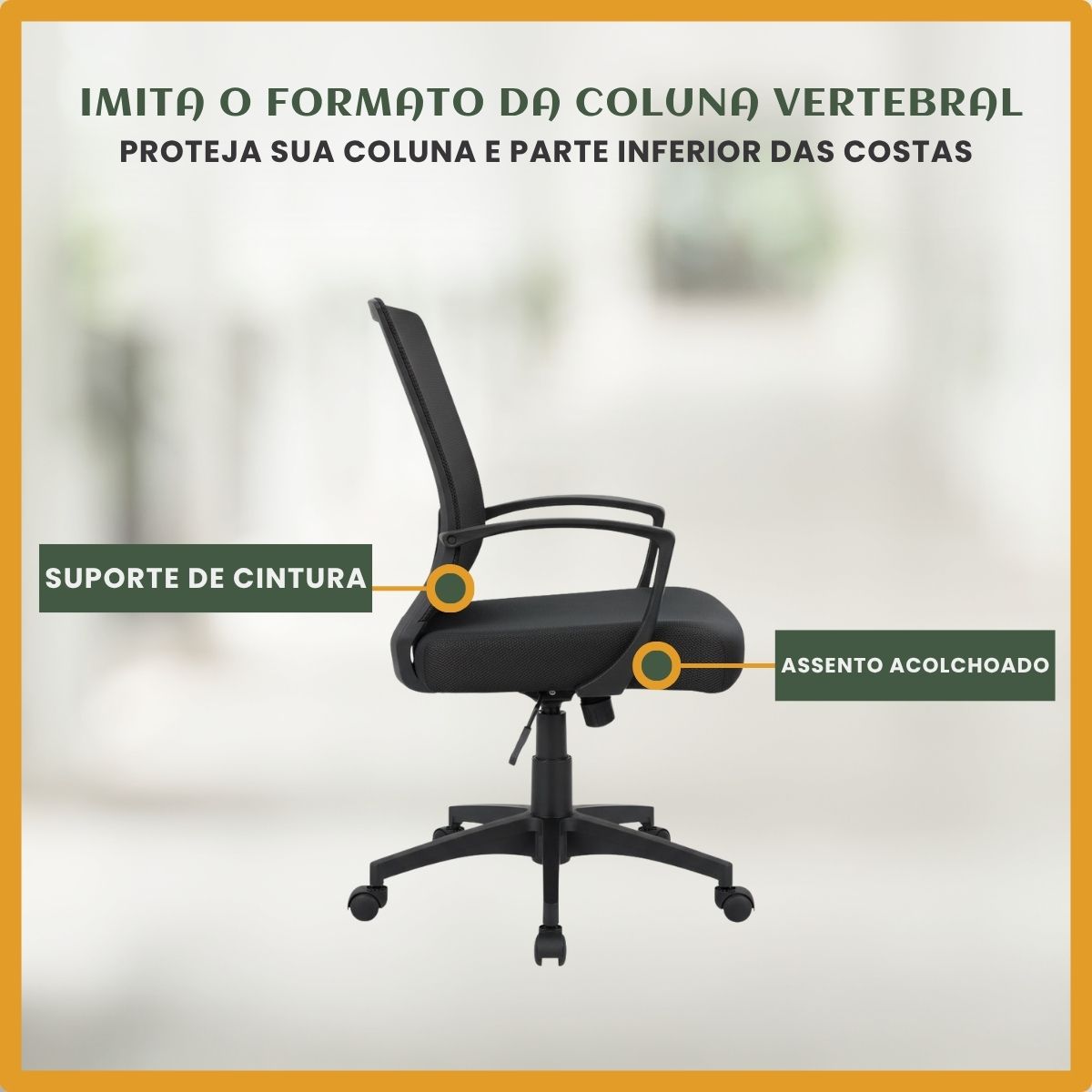 Cadeira Escritório Ergonômica Lyon Presidente Com Apoio De Braço Suporte Lombar Malha Respirável Luvinco Preto