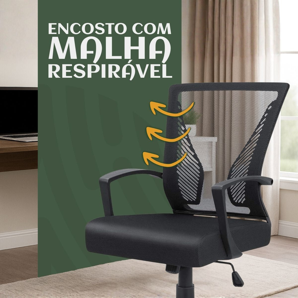 Cadeira Escritório Ergonômica Lyon Presidente Com Apoio De Braço Suporte Lombar Malha Respirável Luvinco Preto