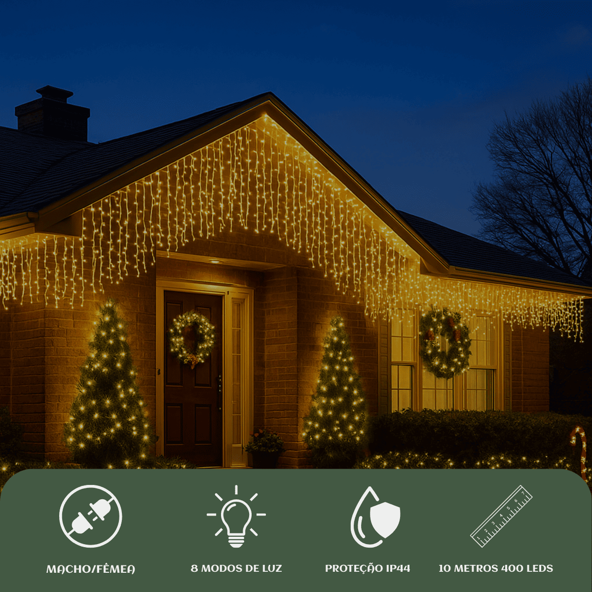 Cascata 400 Leds Pisca 8 Funções 10 Metros Luzes de Iluminação Perfeita Para Sua Fachada