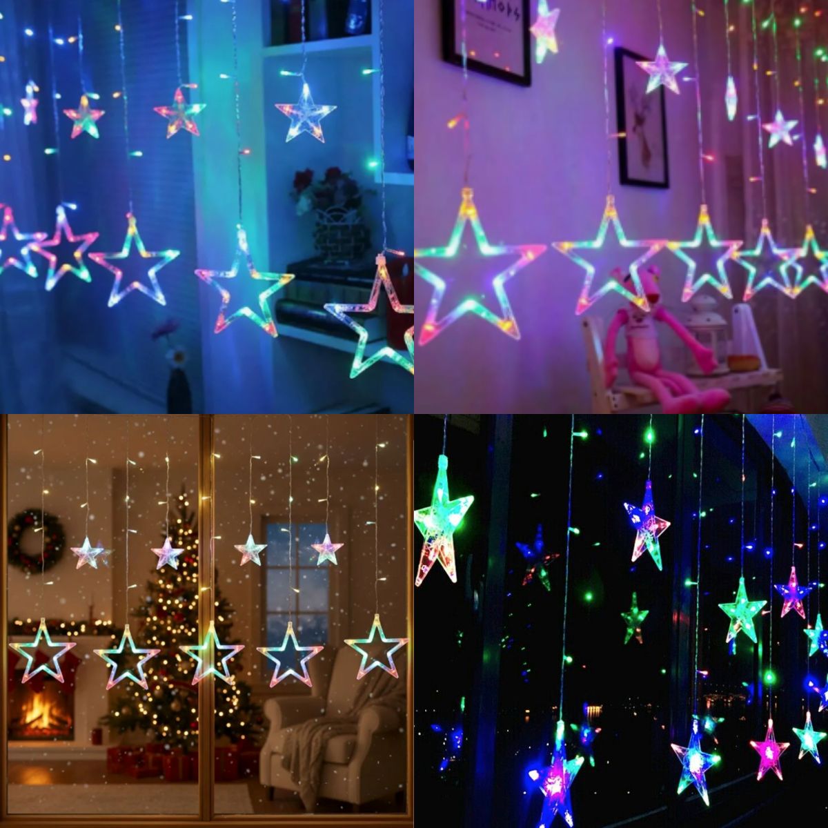 Cascata Estrela Led Com Estrelas Decoração 8 Funções Natal Pisca