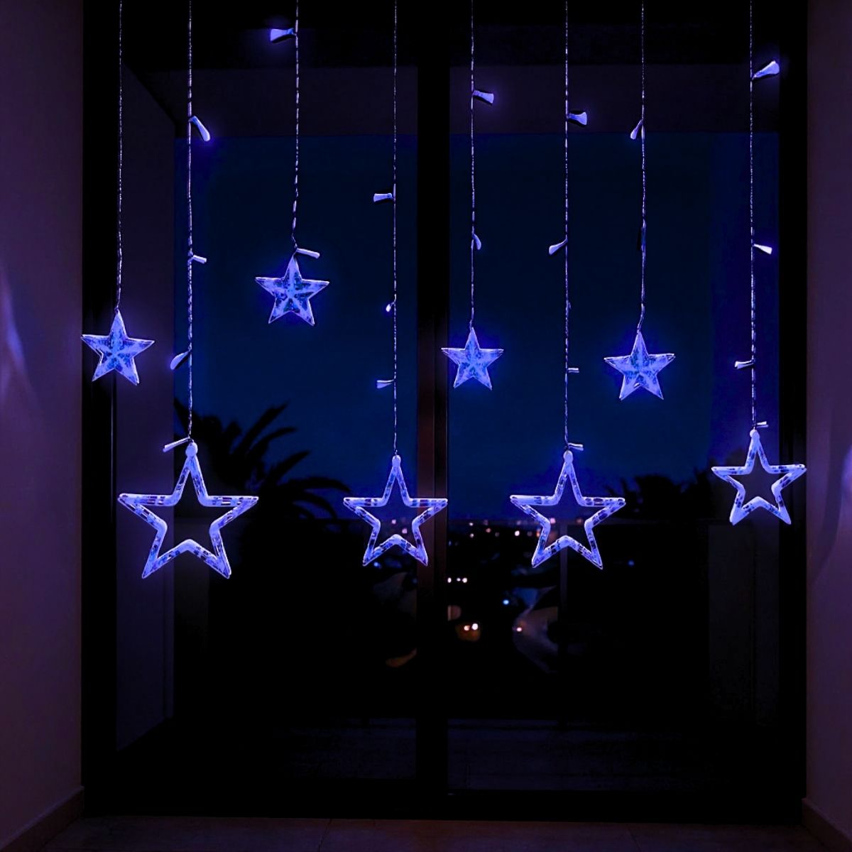 Cascata Estrela Led Com Estrelas Decoração 8 Funções Natal Pisca
