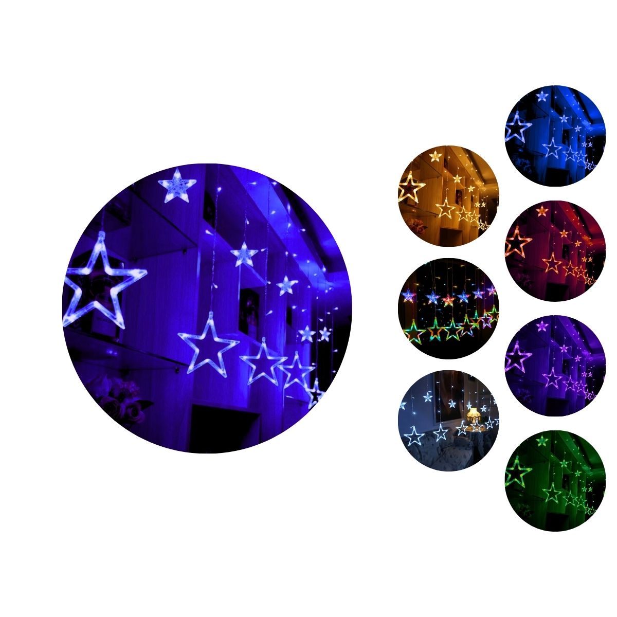 Cascata Estrela Led Com Estrelas Decoração 8 Funções Natal Pisca
