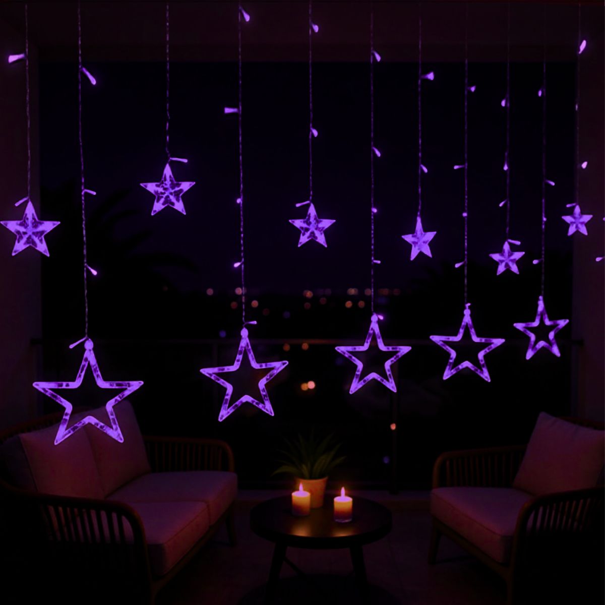 Cascata Estrela Led Com Estrelas Decoração 8 Funções Natal Pisca