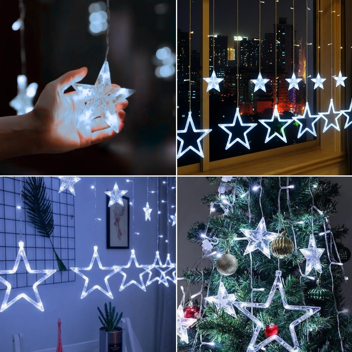 Cascata Estrela Led Com Estrelas Decoração 8 Funções Natal Pisca