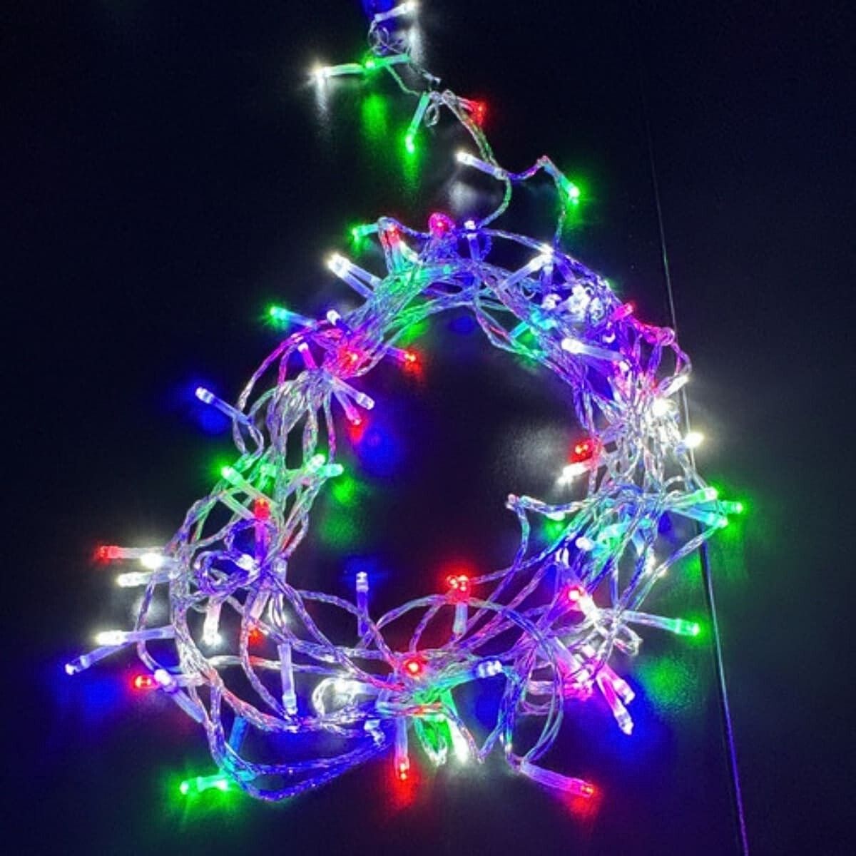 Cordão Pisca de Natal 100 Leds 10 metros Fio Transparente 8 Funções Decoração Para Árvores, Casa e Festas LuvinCo