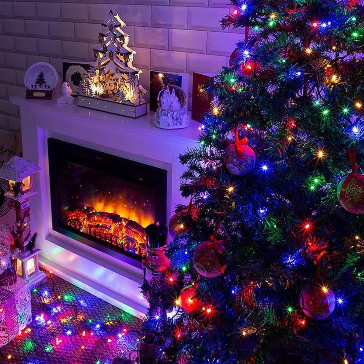 Cordão Pisca de Natal 100 Leds 10 metros Fio Transparente 8 Funções Decoração Para Árvores, Casa e Festas LuvinCo