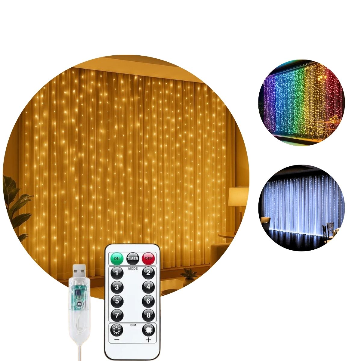 Cortina 300 Leds 3x3m Pisca Pisca USB IP44 8 Modos De Iluminação Luzes De Fada Decoração Natal Festa LuvinCo