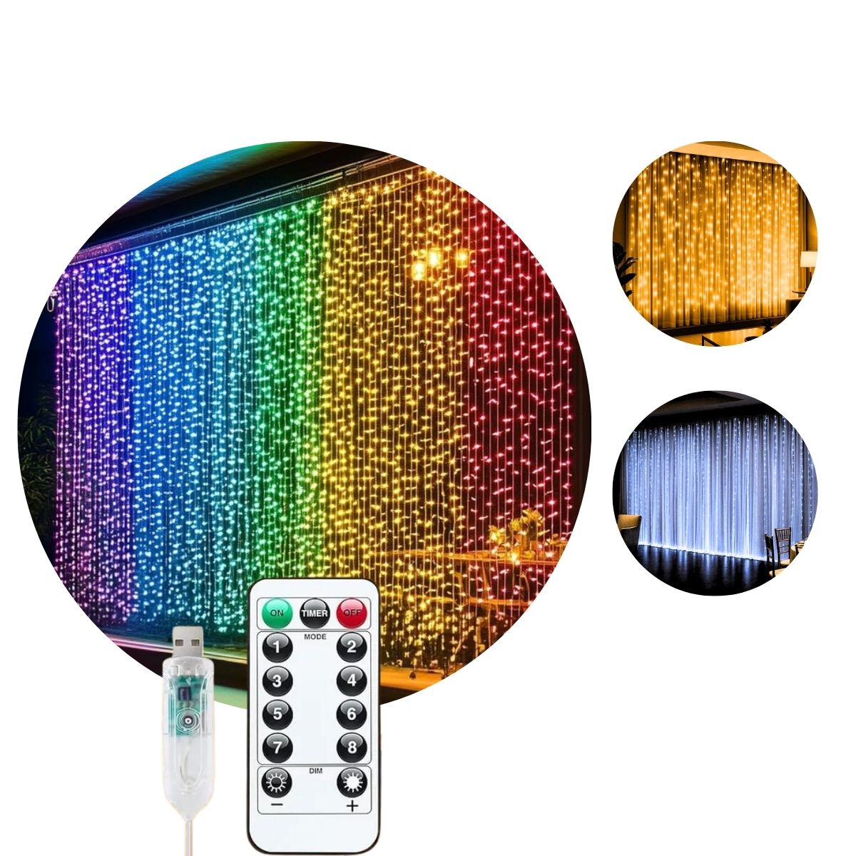Cortina 300 Leds 3x3m Pisca Pisca USB IP44 8 Modos De Iluminação Luzes De Fada Decoração Natal Festa LuvinCo