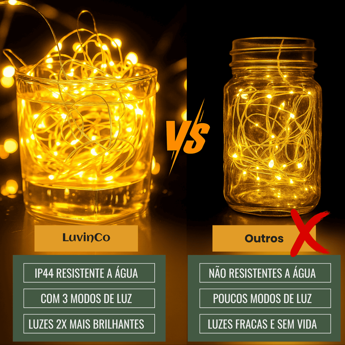 Fio De Fada 100 Led 10 Metros IP44 Bateria Cordão Pisca Luzes Lâmpadas Festa Decoração Árvore de Natal LuvinCo