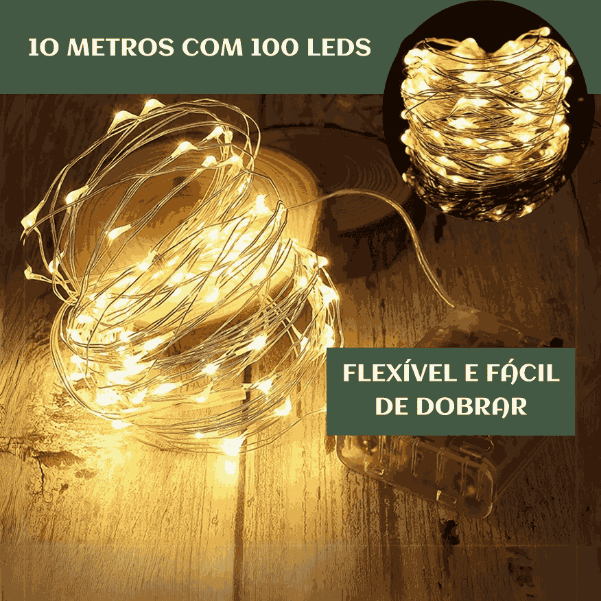 Fio De Fada 100 Led 10 Metros IP44 Bateria Cordão Pisca Luzes Lâmpadas Festa Decoração Árvore de Natal LuvinCo
