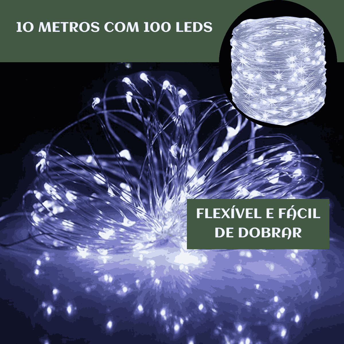 Fio De Fada 100 Led 10 Metros IP44 Bateria Cordão Pisca Luzes Lâmpadas Festa Decoração Árvore de Natal LuvinCo