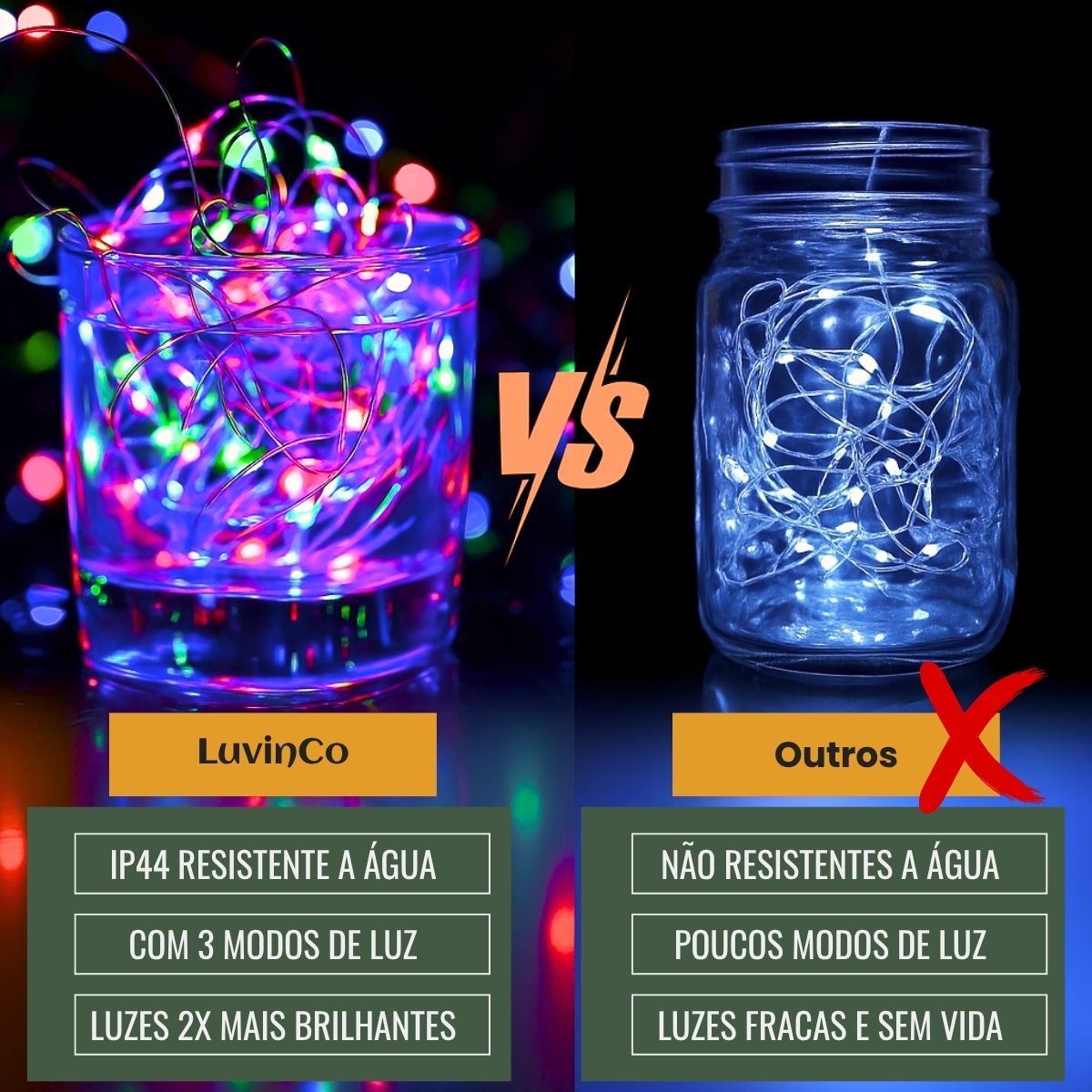 Fio De Fada 100 Led 10 Metros IP44 Bateria Cordão Pisca Luzes Lâmpadas Festa Decoração Árvore de Natal LuvinCo