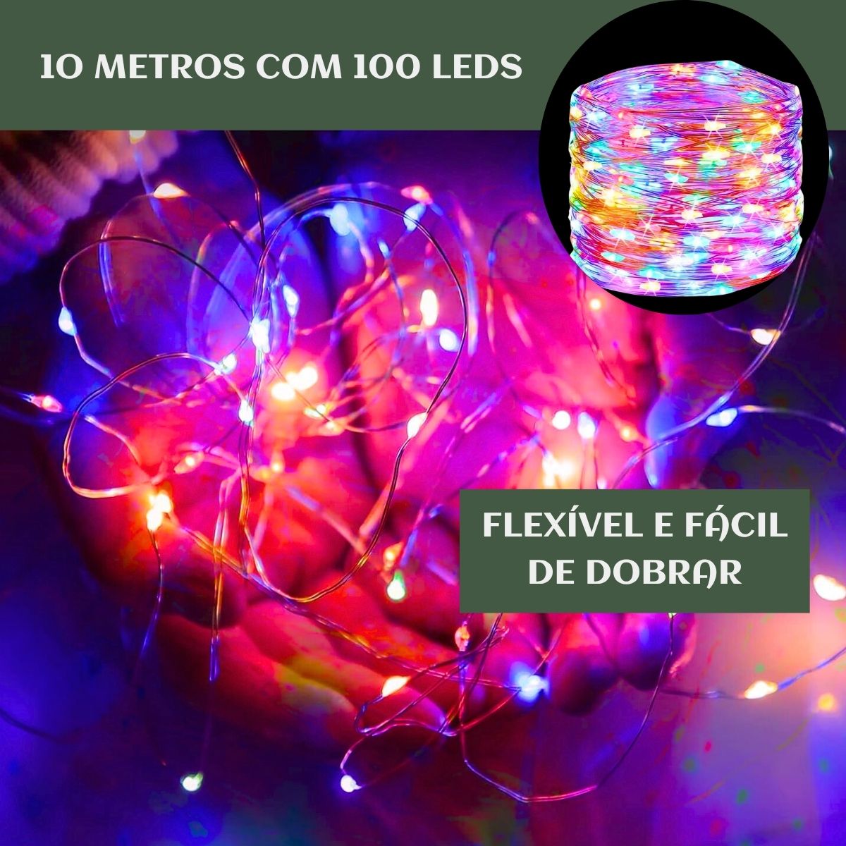 Fio De Fada 100 Led 10 Metros IP44 Bateria Cordão Pisca Luzes Lâmpadas Festa Decoração Árvore de Natal LuvinCo