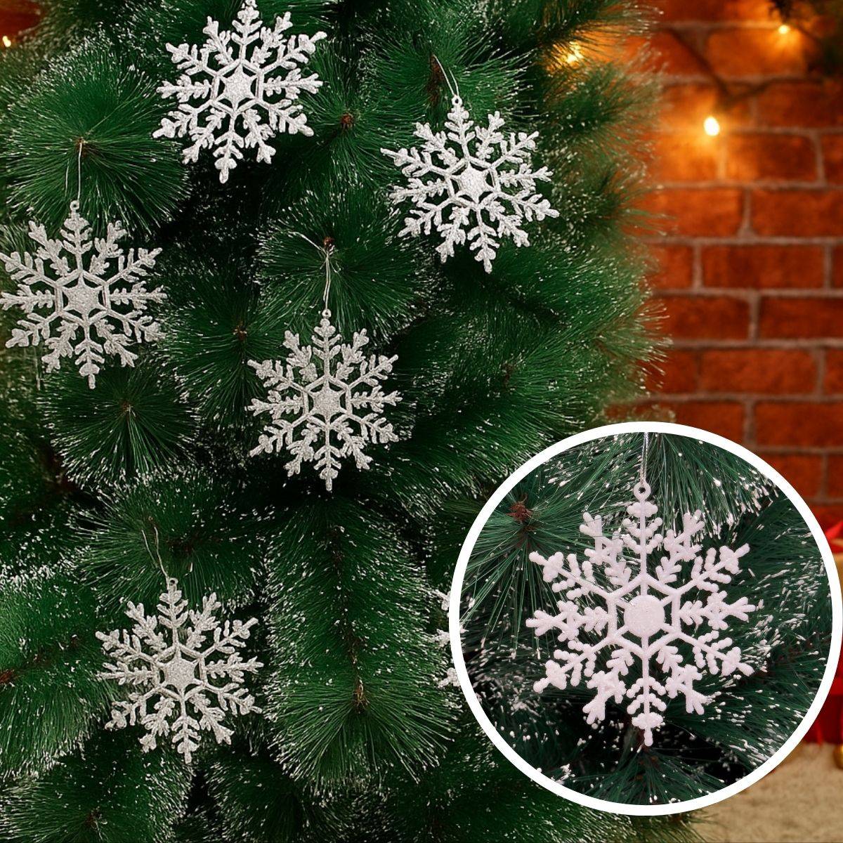 Flocos De Neve 10 Pendentes Grande C/ Glitter Decoração Enfeite Árvore Natal Branco/Vermelho/Dourado