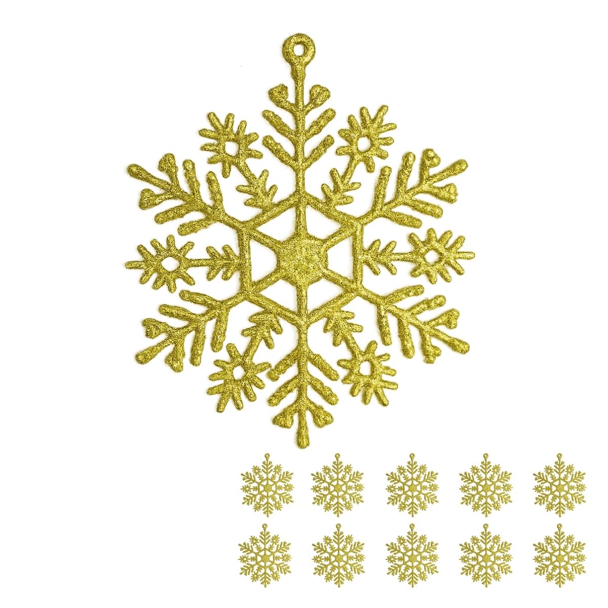 Flocos De Neve 10 Pendentes Grande C/ Glitter Decoração Enfeite Árvore Natal Branco/Vermelho/Dourado