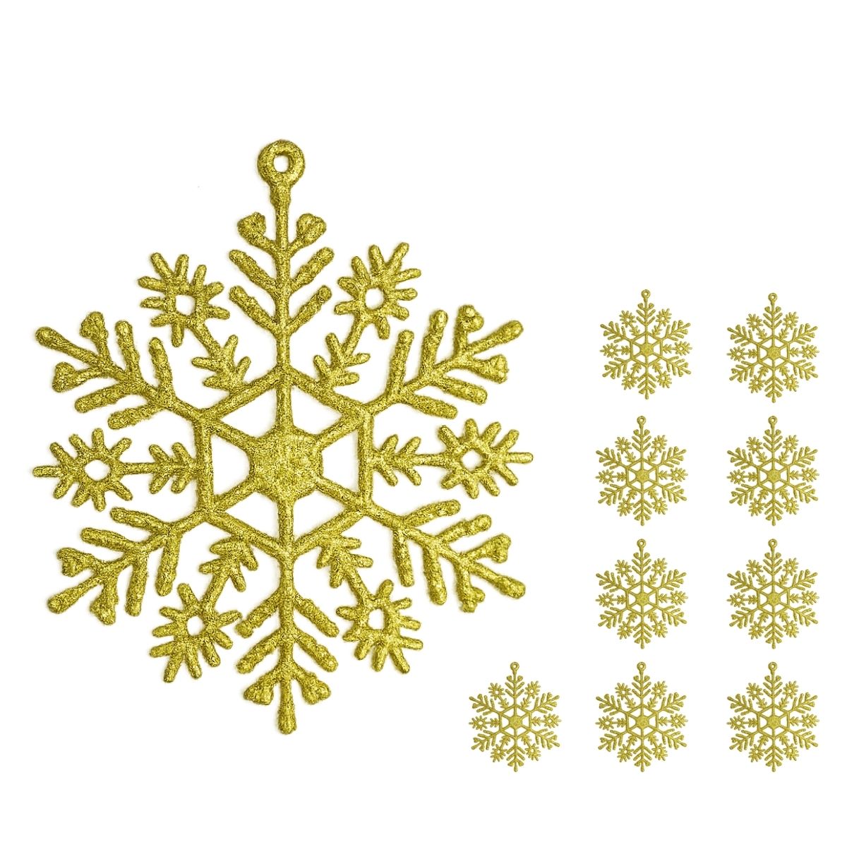 Flocos De Neve 10 Pendentes Grande C/ Glitter Decoração Enfeite Árvore Natal Branco/Vermelho/Dourado