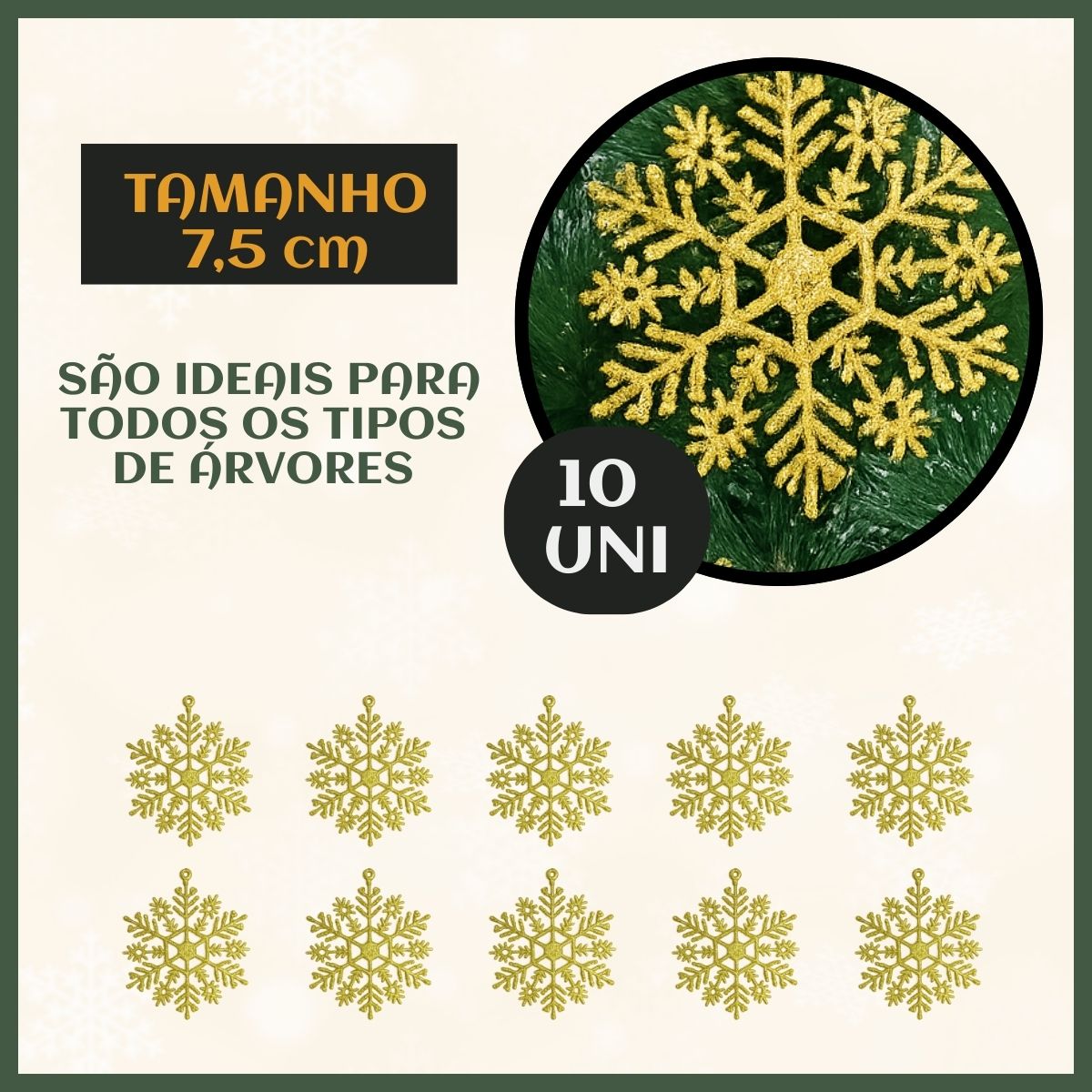Flocos De Neve 10 Pendentes Grande C/ Glitter Decoração Enfeite Árvore Natal Branco/Vermelho/Dourado