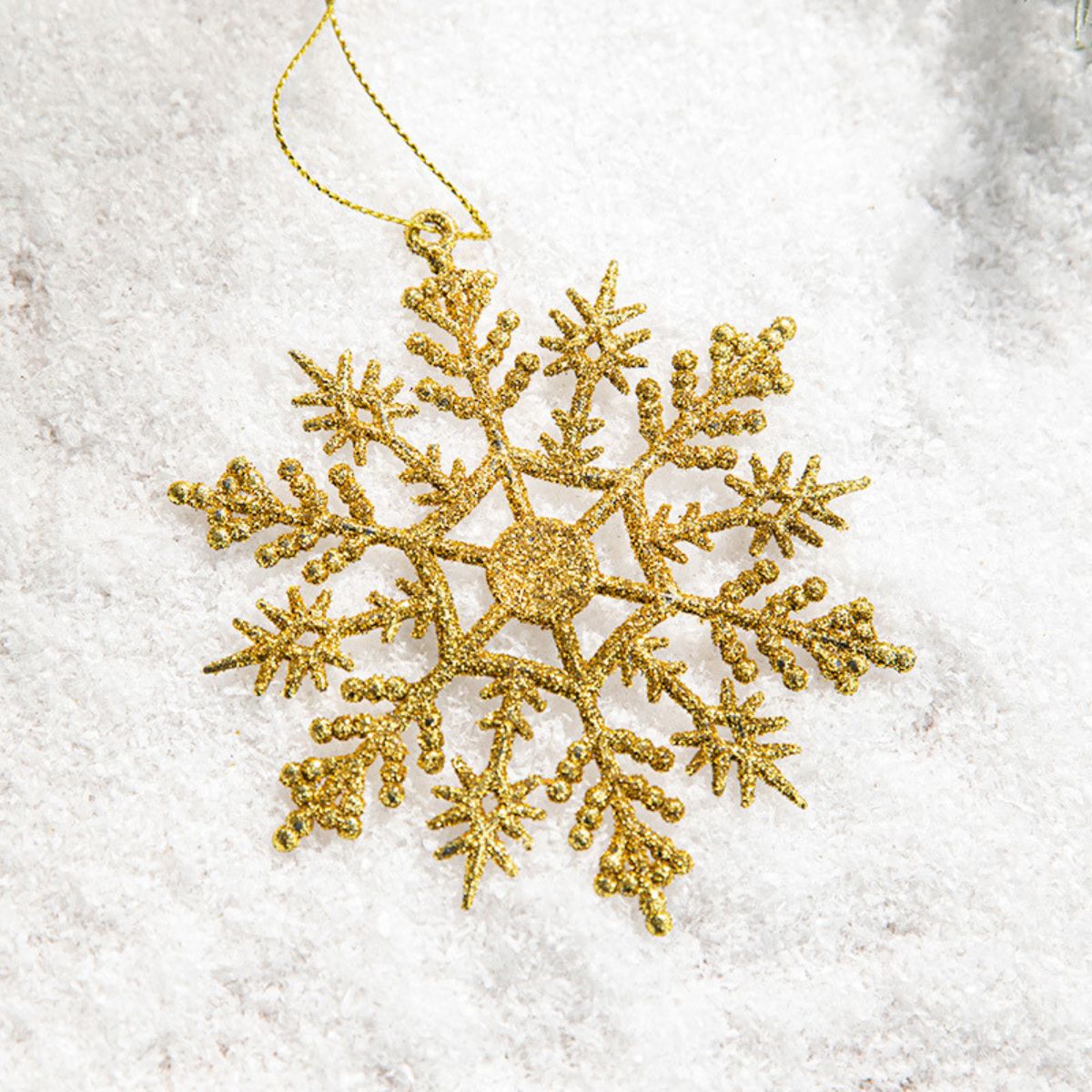 Flocos De Neve 10 Pendentes Grande C/ Glitter Decoração Enfeite Árvore Natal Branco/Vermelho/Dourado
