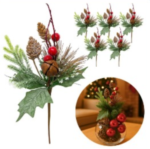 Kit Com 6 Azevinhos Galhos Decorados Natal LuvinCo