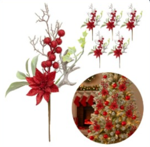 Kit Com 6 Azevinhos Galhos Decorados Natal LuvinCo