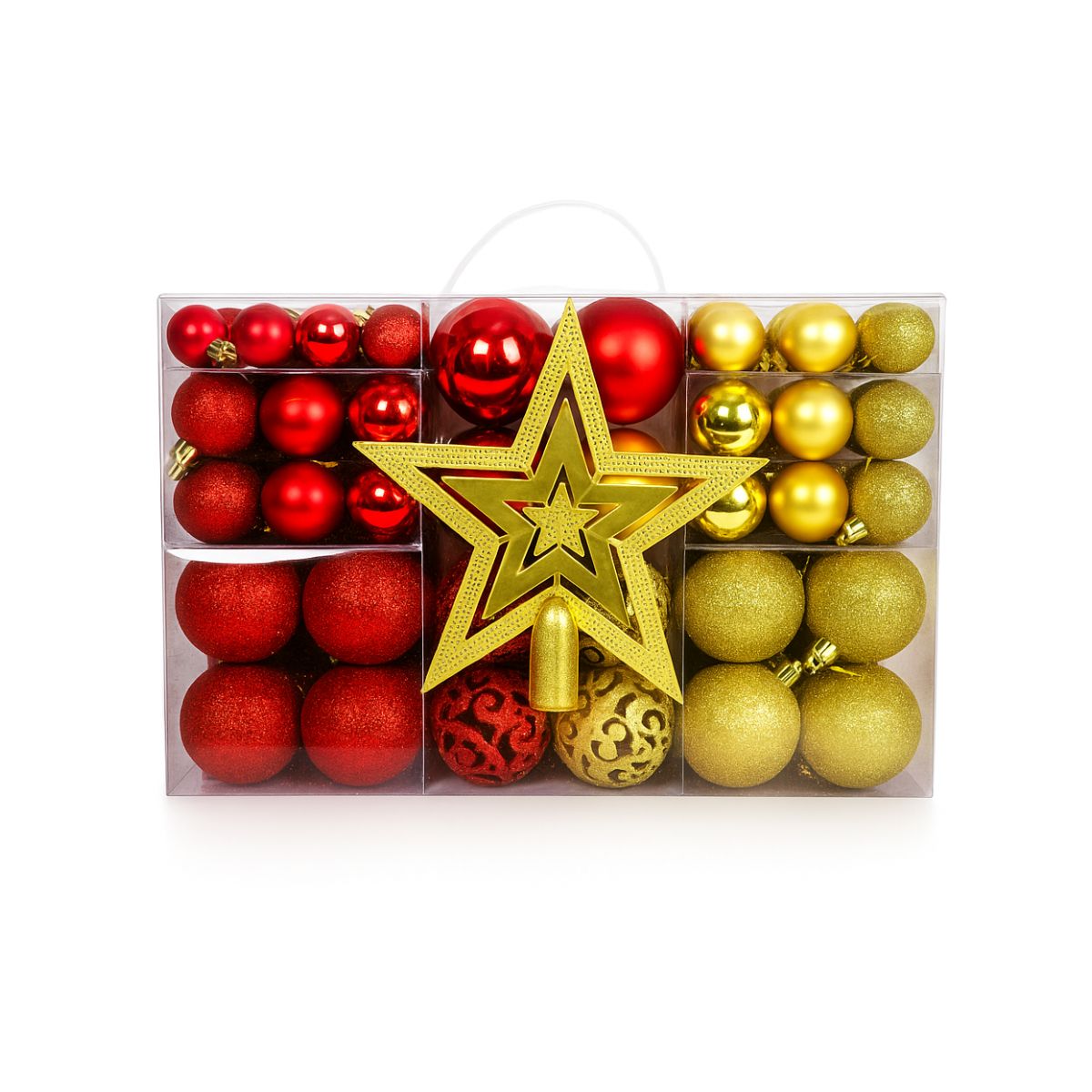 Kit 100 Bolas de Natal Mista Lisas Glitter Decoração Enfeite Árvore de Natal com Ponteira LuvinCo
