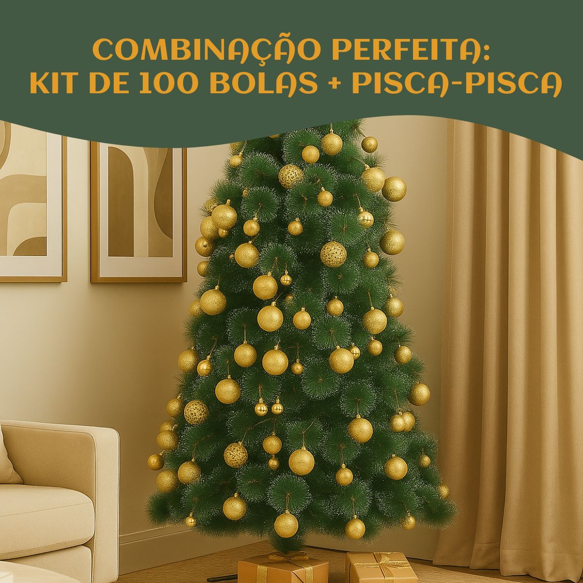 Kit 100 Bolas de Natal Mista Lisas Glitter Decoração Enfeite Árvore de Natal com Ponteira LuvinCo