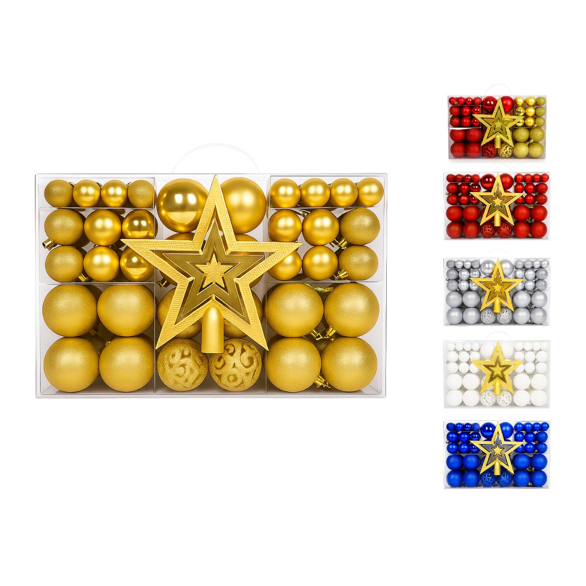 Kit 100 Bolas de Natal Mista Lisas Glitter Decoração Enfeite Árvore de Natal com Ponteira LuvinCo