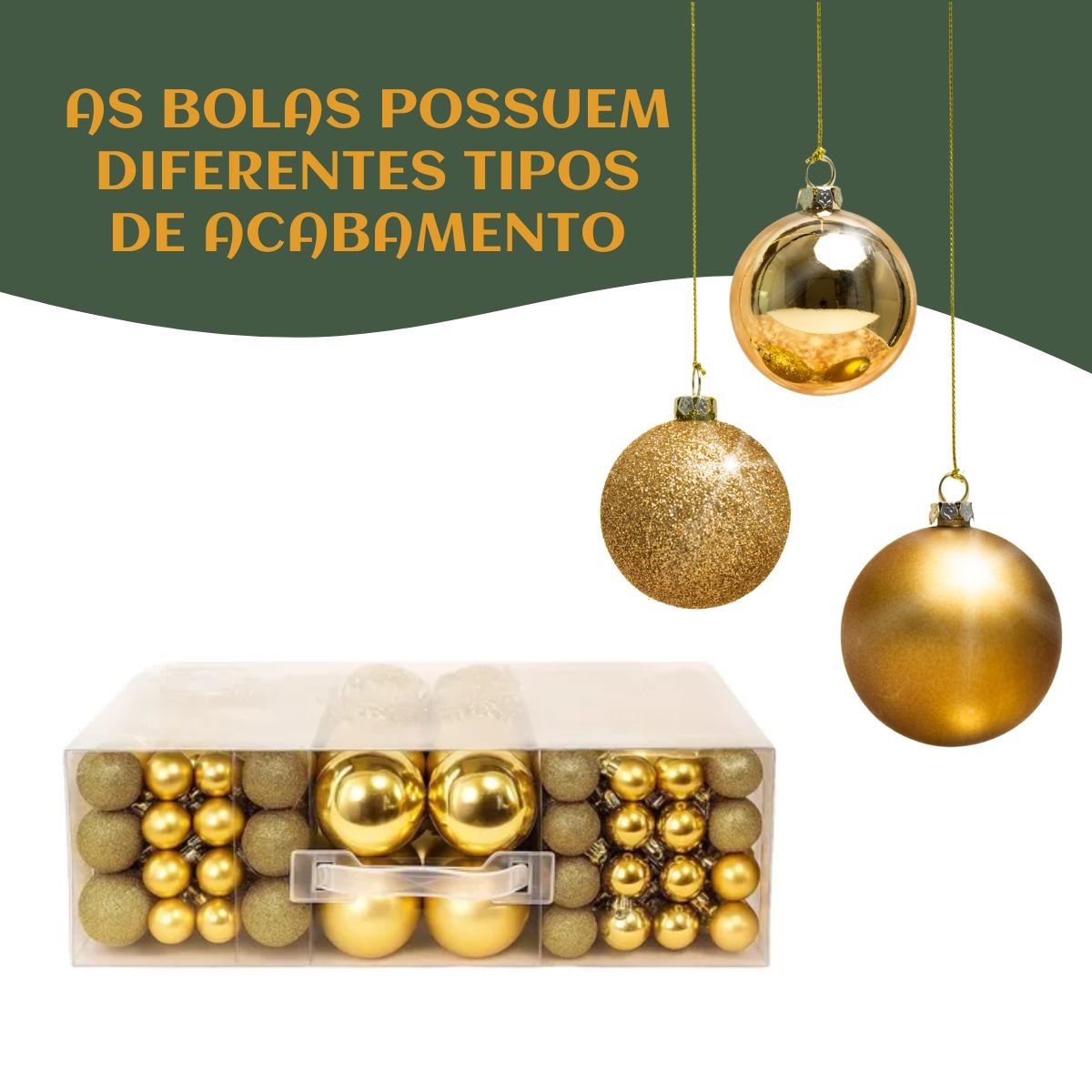 Kit 100 Bolas de Natal Mista Lisas Glitter Decoração Enfeite Árvore de Natal com Ponteira LuvinCo