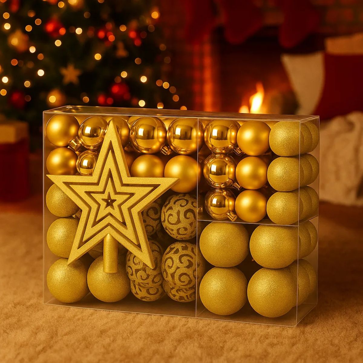 Kit 100 Bolas de Natal Mista Lisas Glitter Decoração Enfeite Árvore de Natal com Ponteira LuvinCo