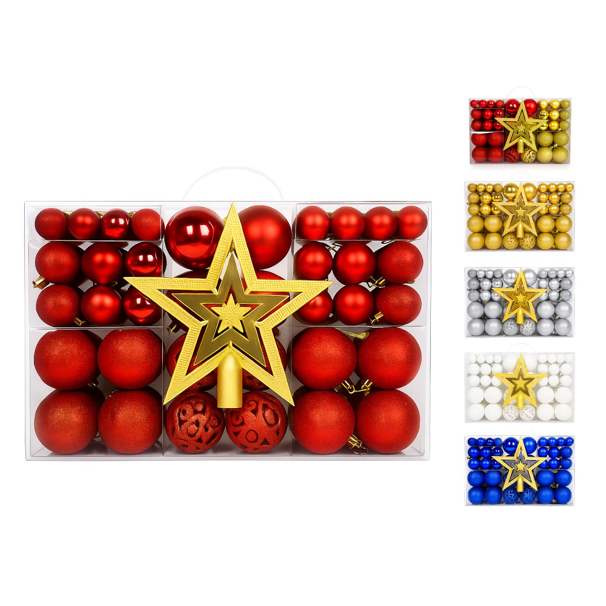 Kit 100 Bolas de Natal Mista Lisas Glitter Decoração Enfeite Árvore de Natal com Ponteira LuvinCo