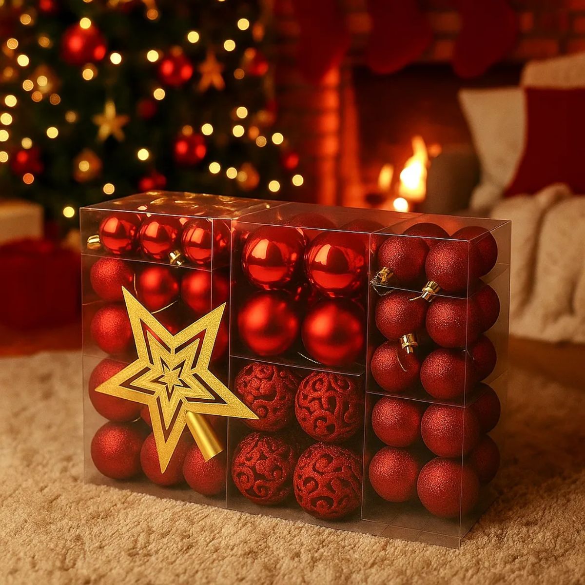 Kit 100 Bolas de Natal Mista Lisas Glitter Decoração Enfeite Árvore de Natal com Ponteira LuvinCo