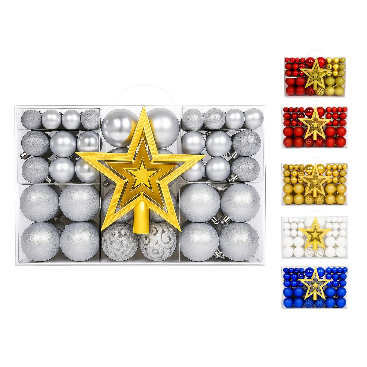 Kit 100 Bolas de Natal Mista Lisas Glitter Decoração Enfeite Árvore de Natal com Ponteira LuvinCo