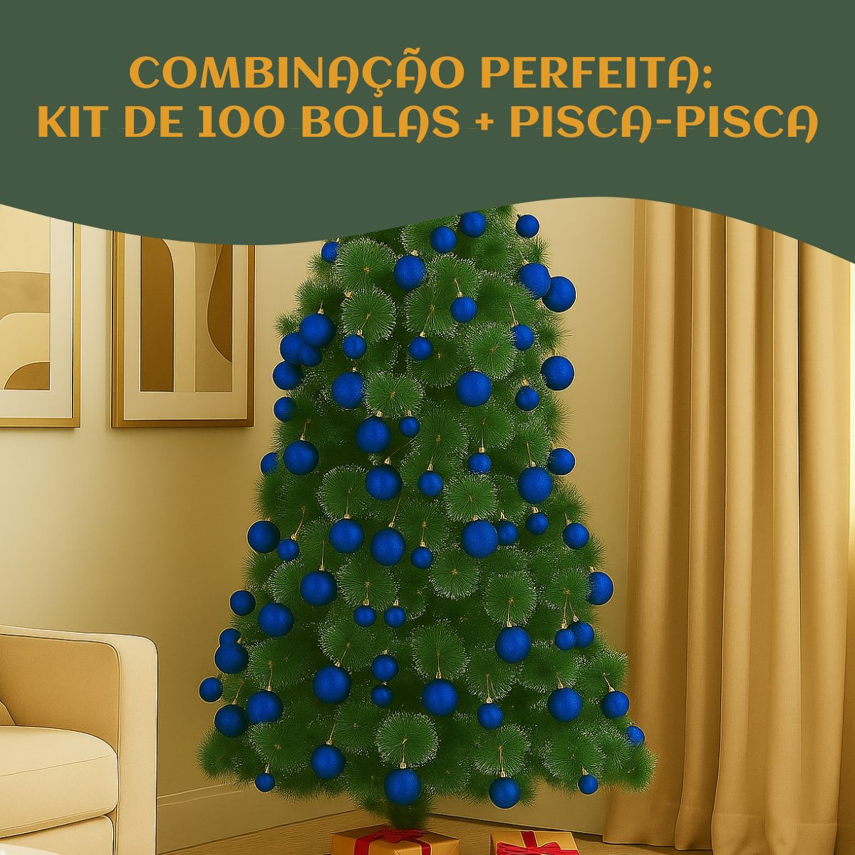 Kit 100 Bolas de Natal Mista Lisas Glitter Decoração Enfeite Árvore de Natal com Ponteira LuvinCo