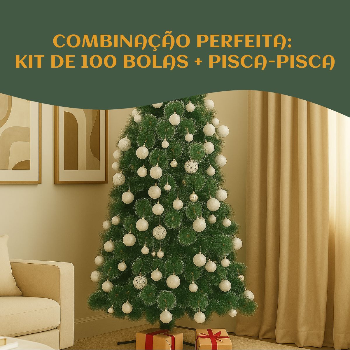 Kit 100 Bolas de Natal Mista Lisas Glitter Decoração Enfeite Árvore de Natal com Ponteira LuvinCo