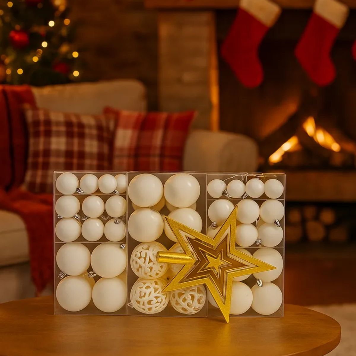 Kit 100 Bolas de Natal Mista Lisas Glitter Decoração Enfeite Árvore de Natal com Ponteira LuvinCo